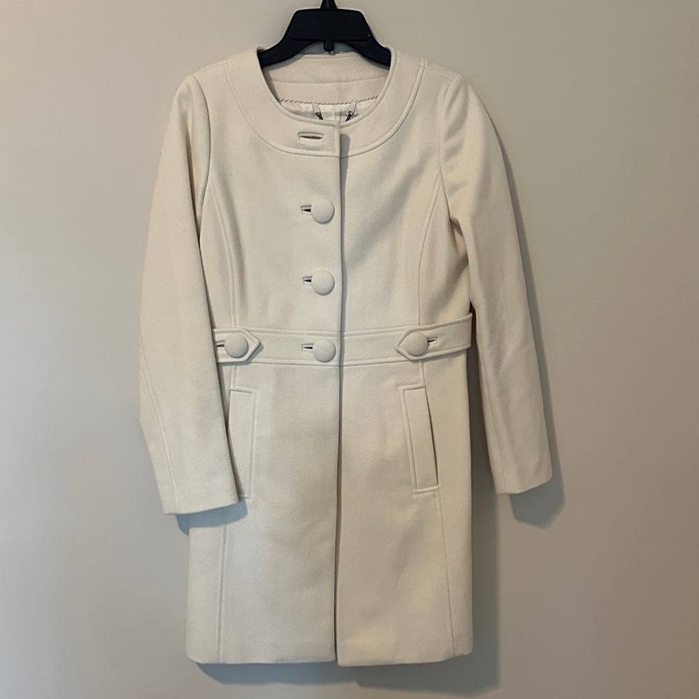 Banana Republic Cream Knee-Length Round-Neck Trench Coat